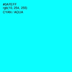 #0AFEFF - Cyan / Aqua Color Image